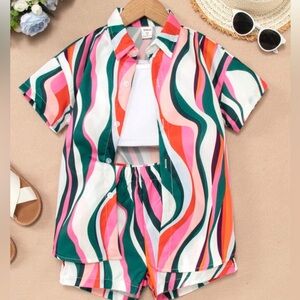 Shein kids girls size 5Y colorful button‎ down shirt and shorts set